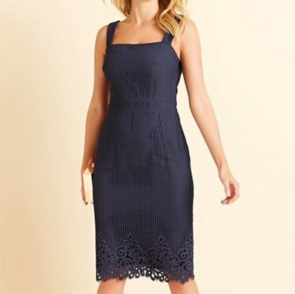Bravissimo Navy Broderie Lace Tea Length Cocktail Dress